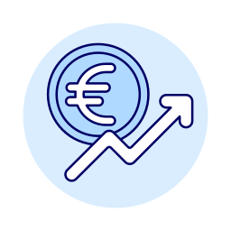 Icon with growth curve an euro sign