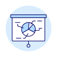 Icon with presentation and pie chart