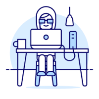Icon with human on a computer